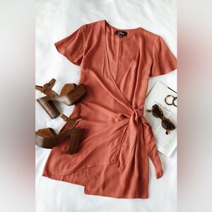 Lulus Vashti Rusty Rose Wrap Dress